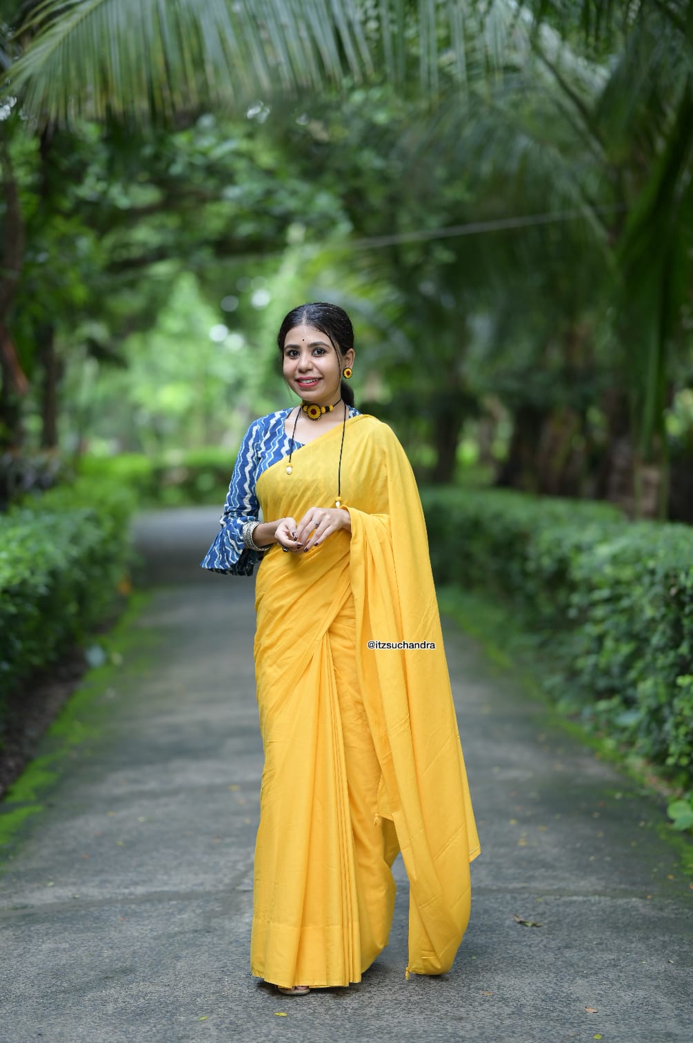 Sunshine Yellow Plain Dyed Mul Mul Cotton Saree with Tassels (without Blouse)