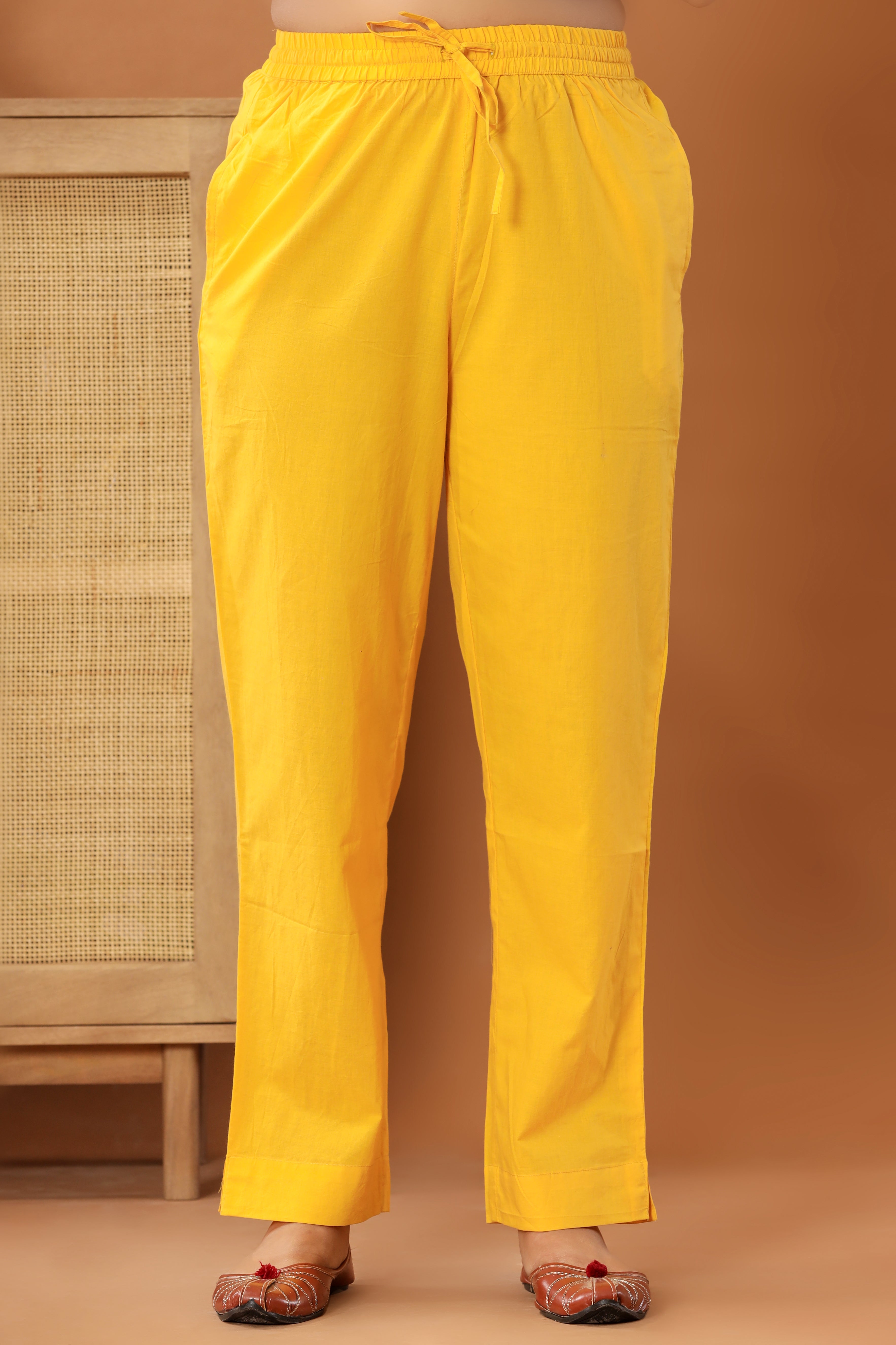 Yellow Linen high waisted pleated Women Dress Pants | Sumissura