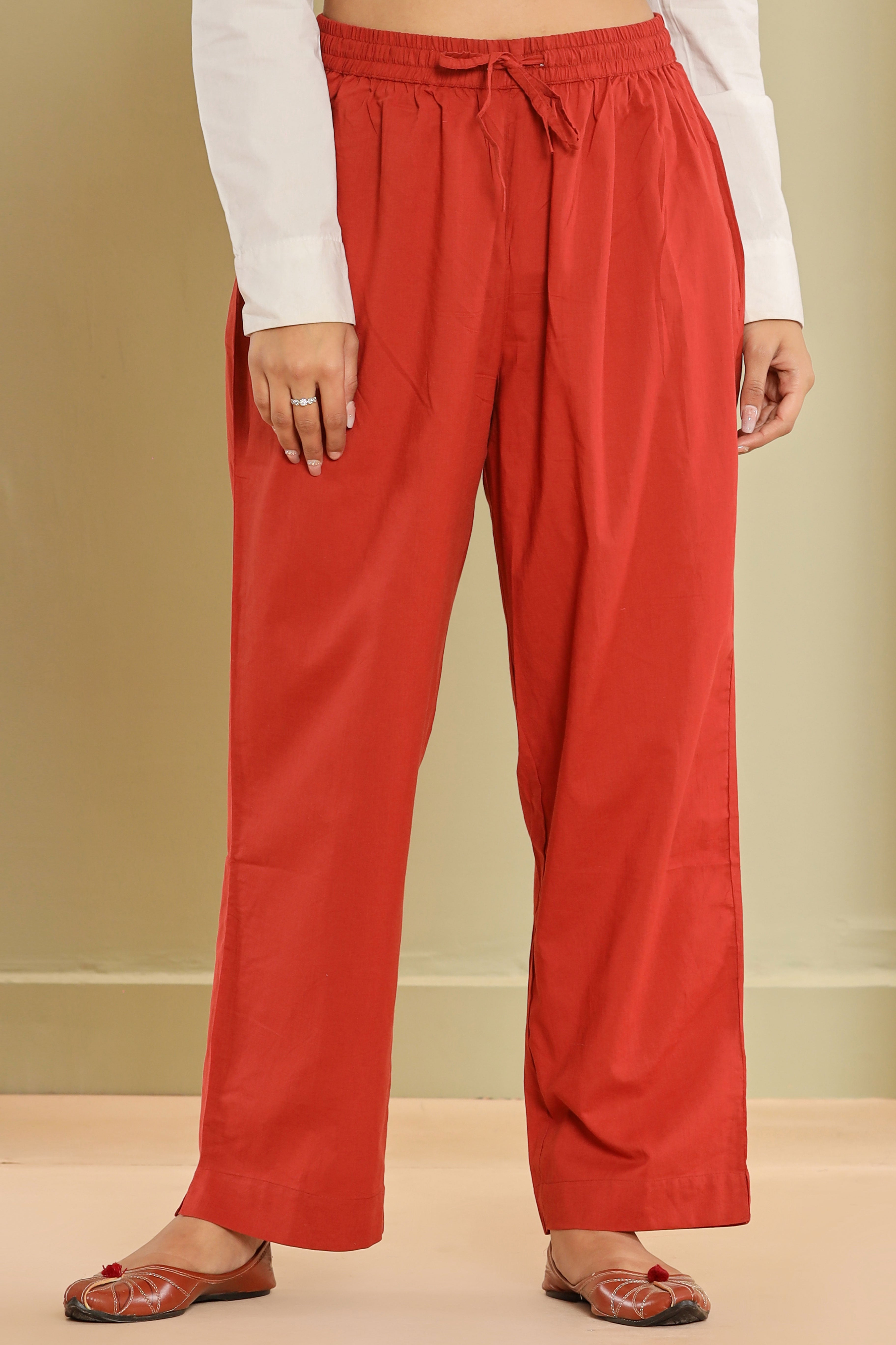 Brick Red Cotton Cambric Lounge Pant