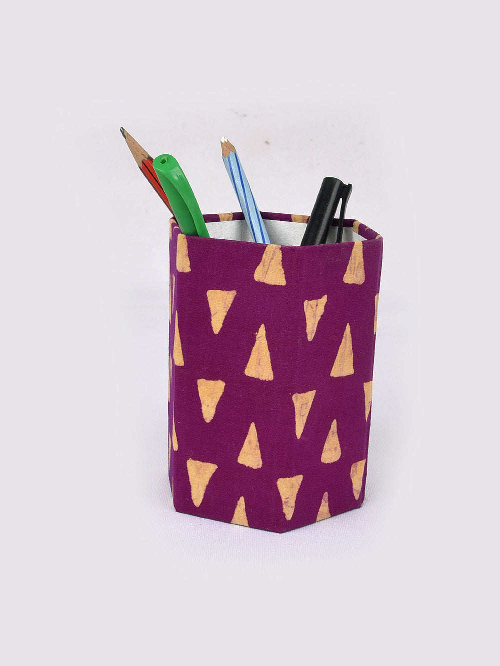 Royal Purple Trikon Hand Block Printed Foldable Pen Stand