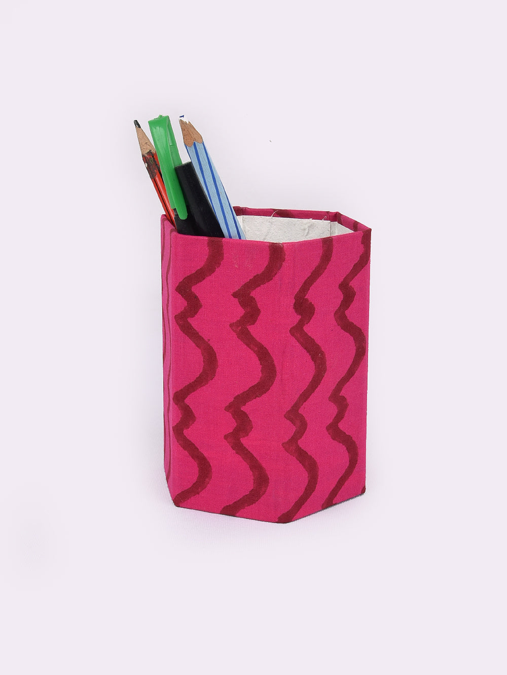 Pink Waves Hand Block Printed Foldable Pen Stand