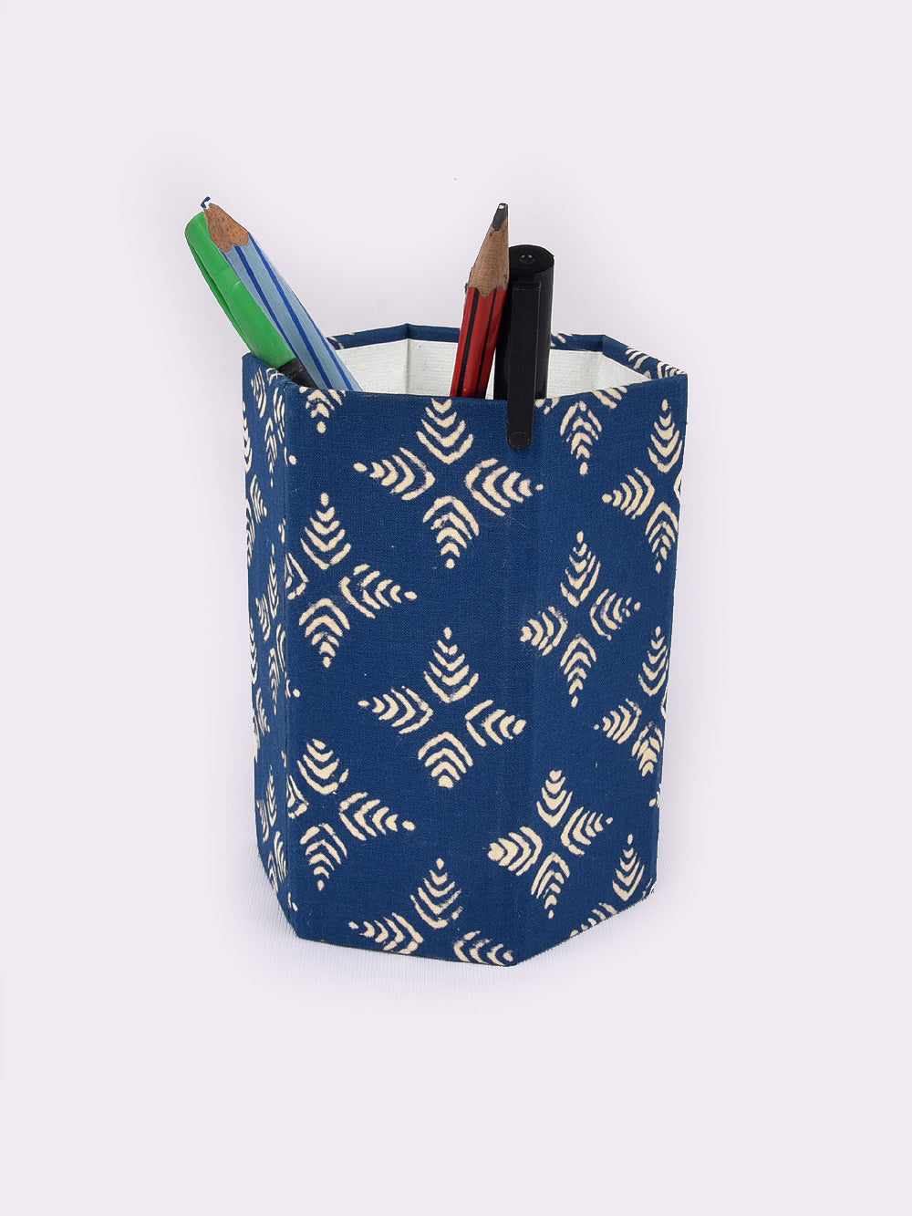 Blue Traditional Doodle Art Hand Block Printed Foldable Pen Stand