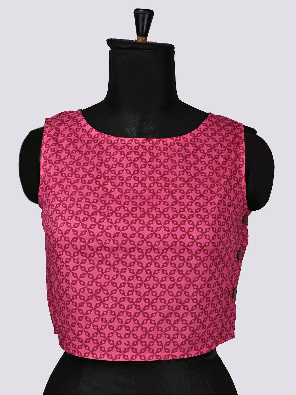 Pink Starry Sleeveless Printed Cotton Blouse