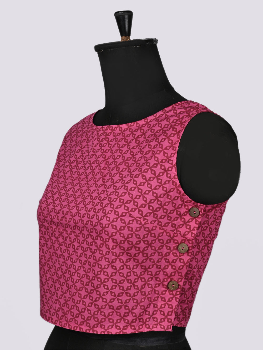 Pink Starry Sleeveless Printed Cotton Blouse