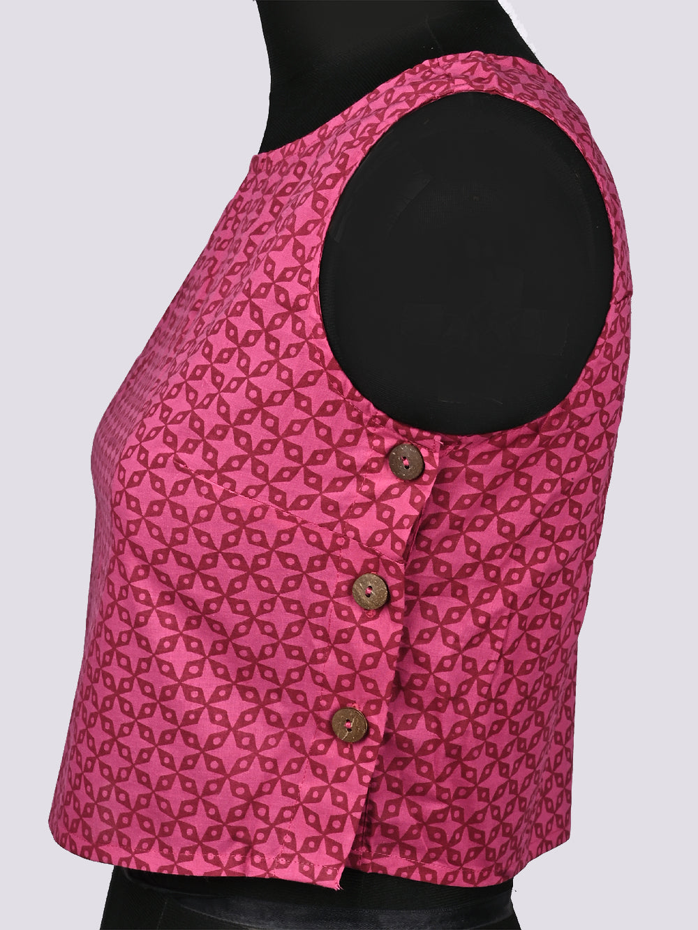 Pink Starry Sleeveless Printed Cotton Blouse