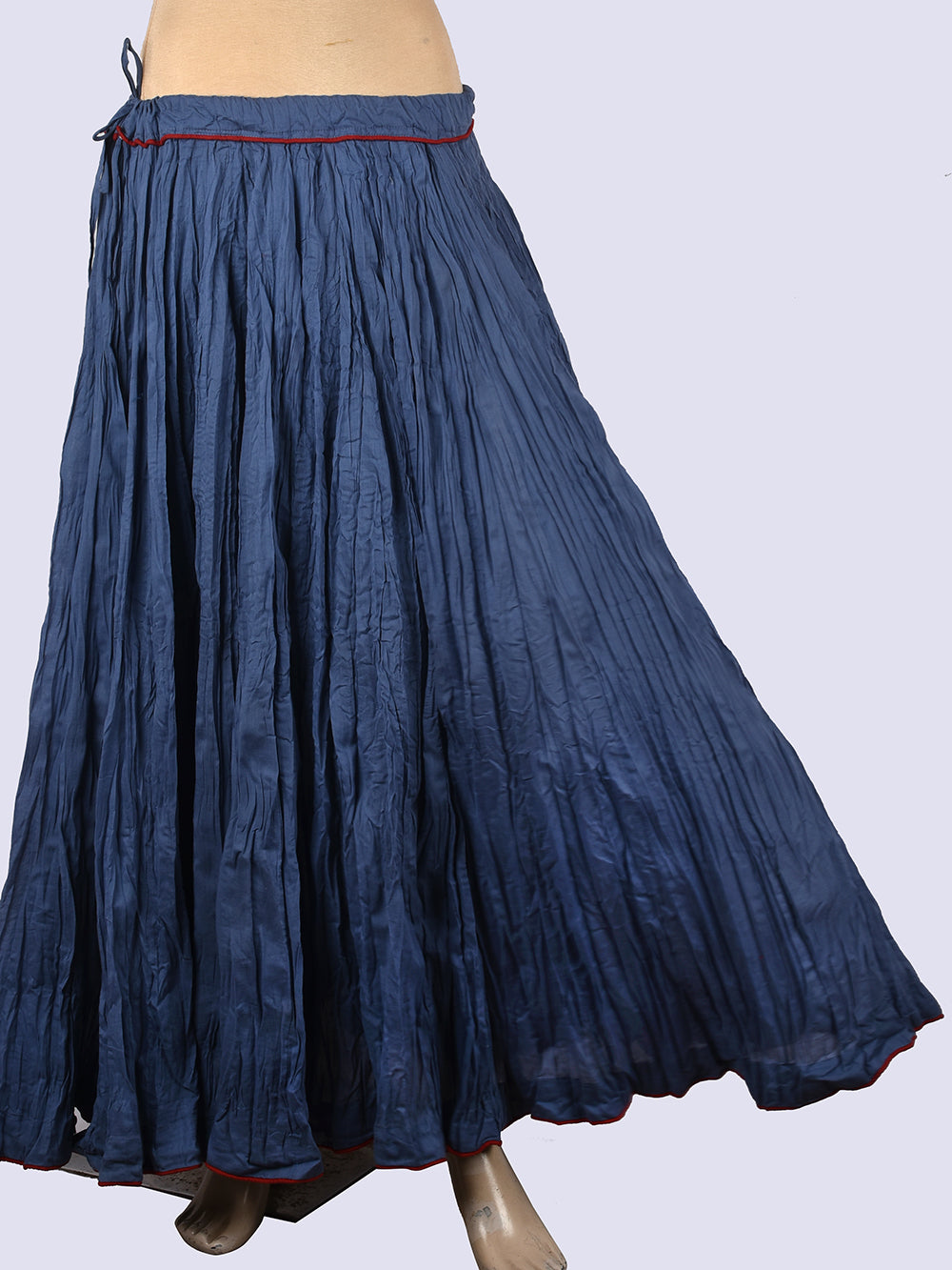 Plain Dyed Indigo Blue Crinkled Cotton Mulmul 48 Kali Kalidaar Skirt