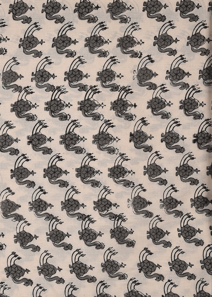 Bagru Natural Colour Grey Turtle Animal Pattern Cotton Cambric Fabric