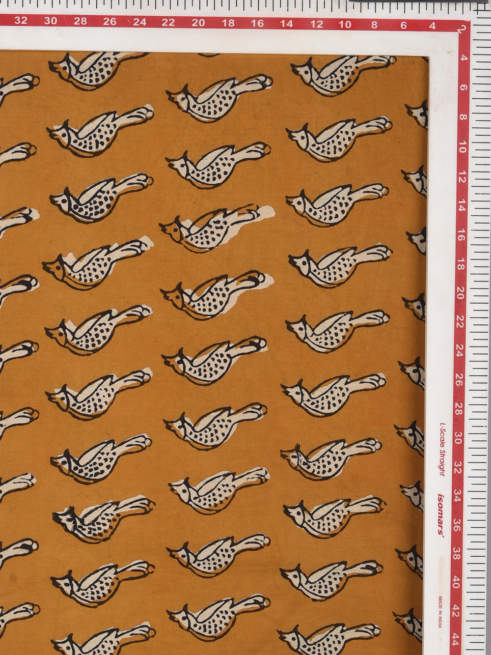 Bagru Natural Colour Yellow Chidiya Bird Animal Print Cotton Cambric Fabric