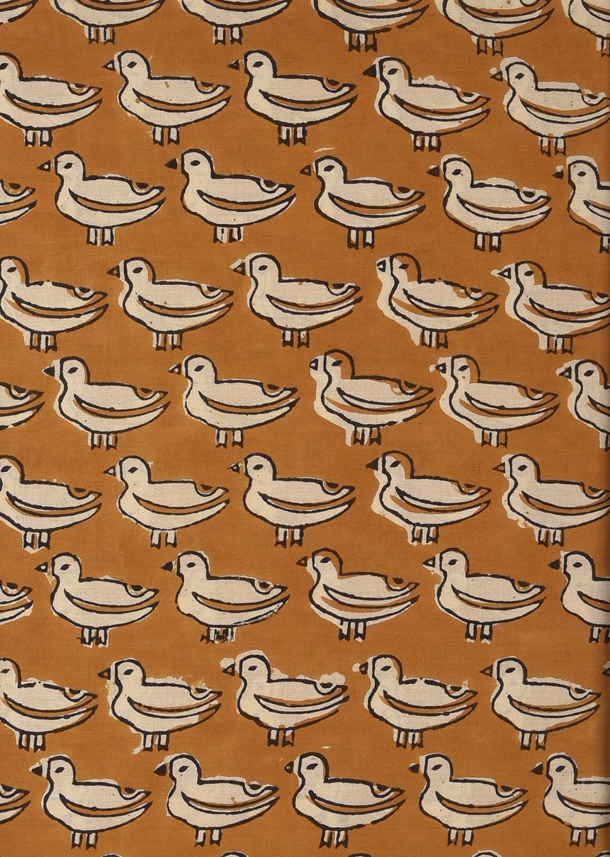 Bagru Natural Colour Yellow Batak Duck Animal Print Cotton Cambric Fabric