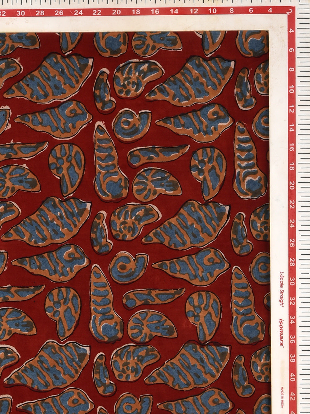 Red Abstract Shunk Shell Pattern Kalamkari Cotton Cambric Fabric