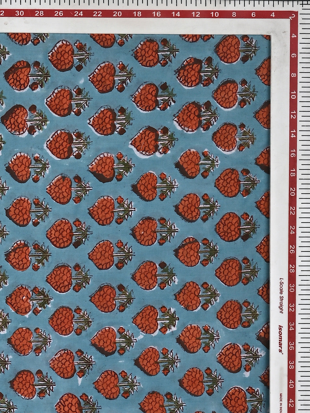 Orange Paan Flower Booti Pattern Cotton Cambric Sanganeri Hand Block Printed Fabric