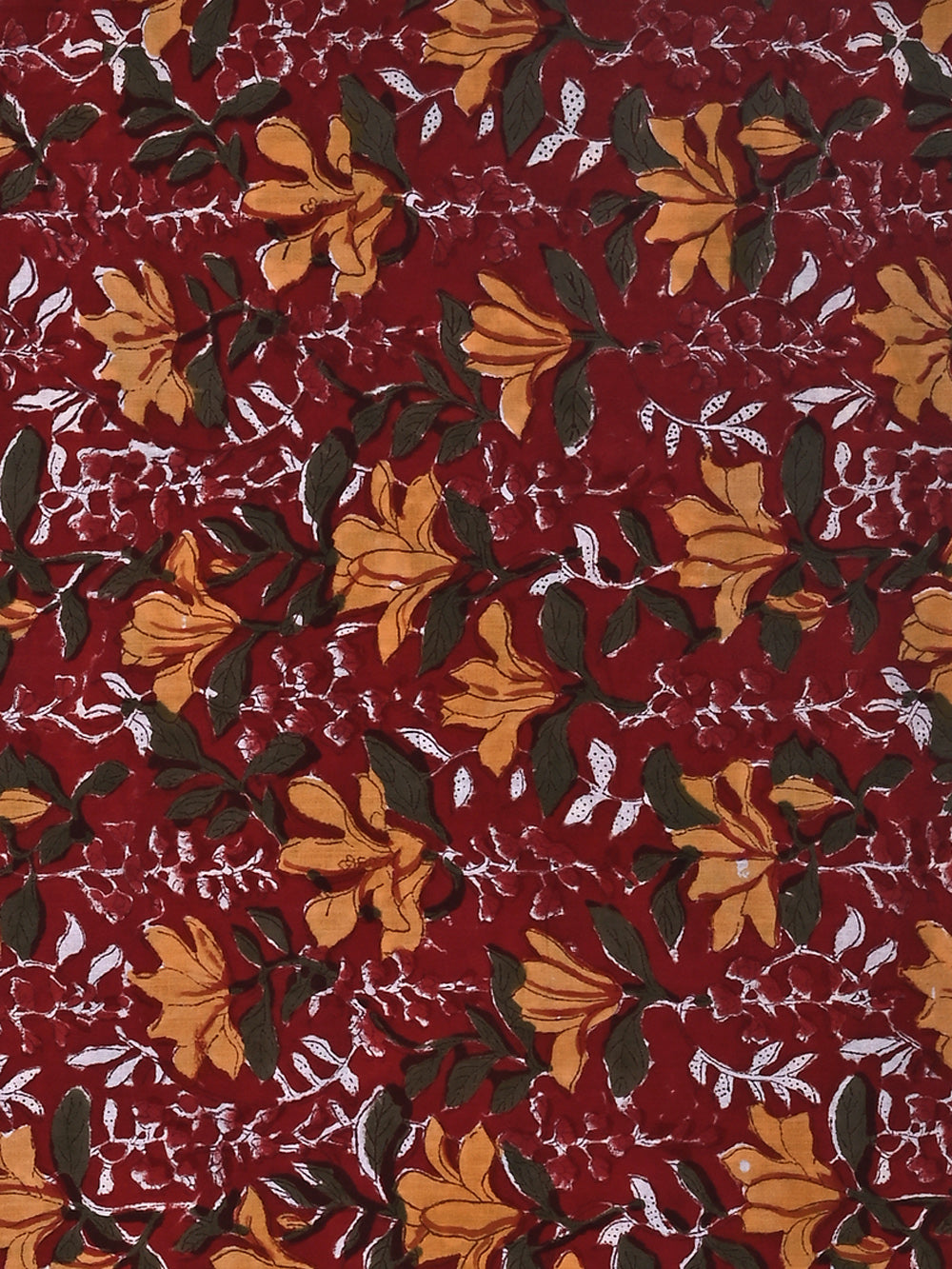 Red Bageecha Pattern Cotton Cambric Sanganeri Hand Block Printed Fabric