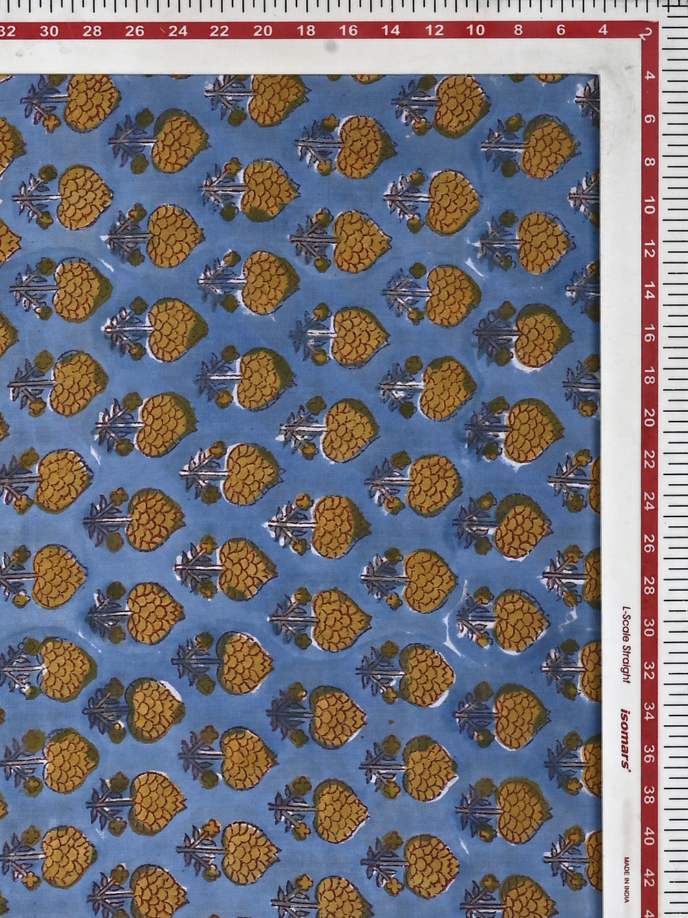 Yellow Paan Flower Booti Pattern Cotton Cambric Sanganeri Hand Block Printed Fabric