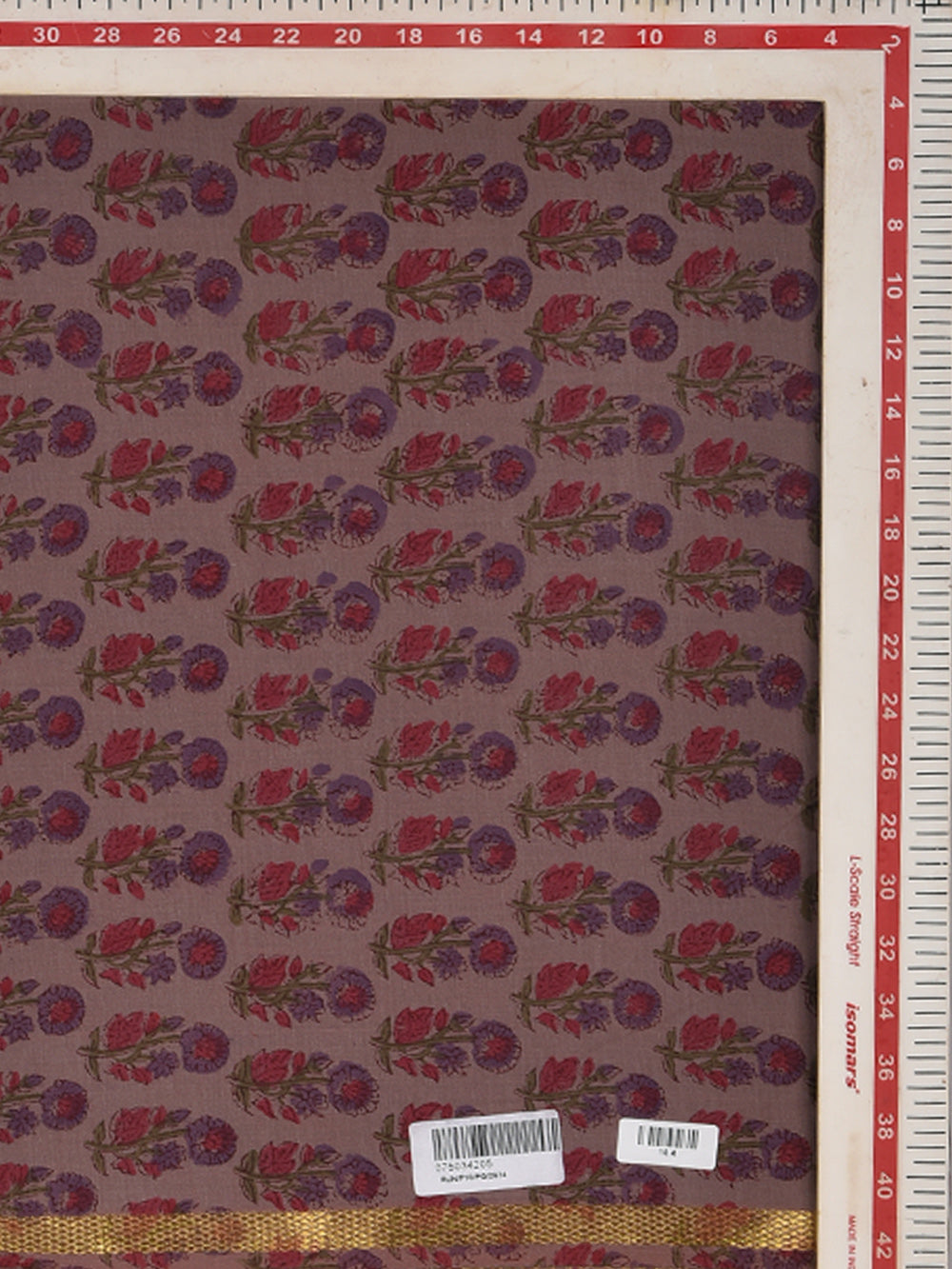 Mauve Choti Begum Booti Cotton Mangalgiri with Zari border Sanganeri Hand Block Printed Fabric