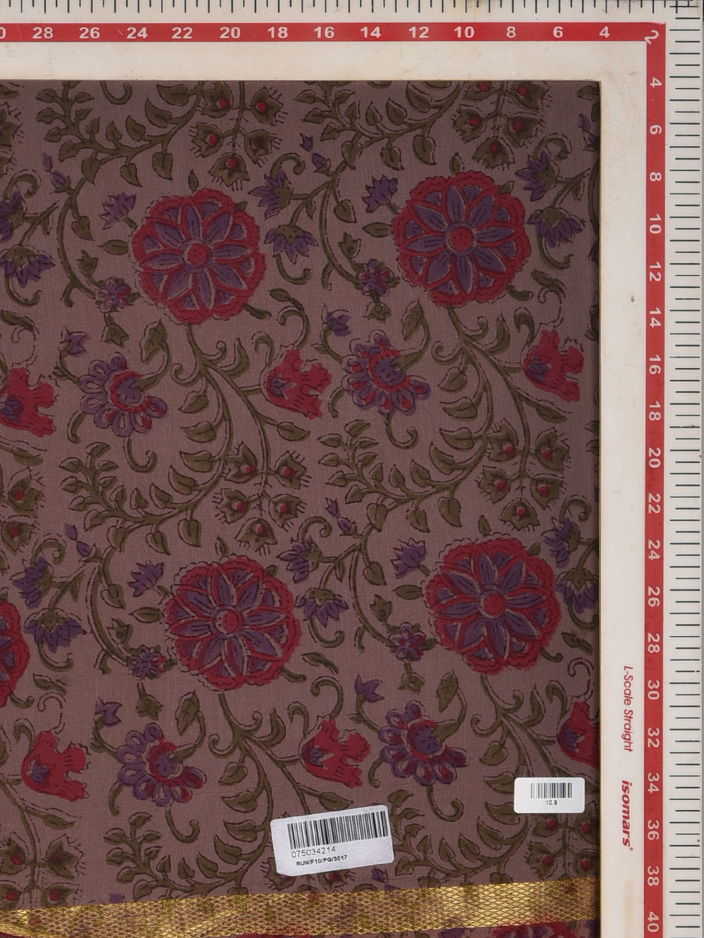 Mauve Jaal Cotton Mangalgiri with Zari border Sanganeri Hand Block Printed Fabric