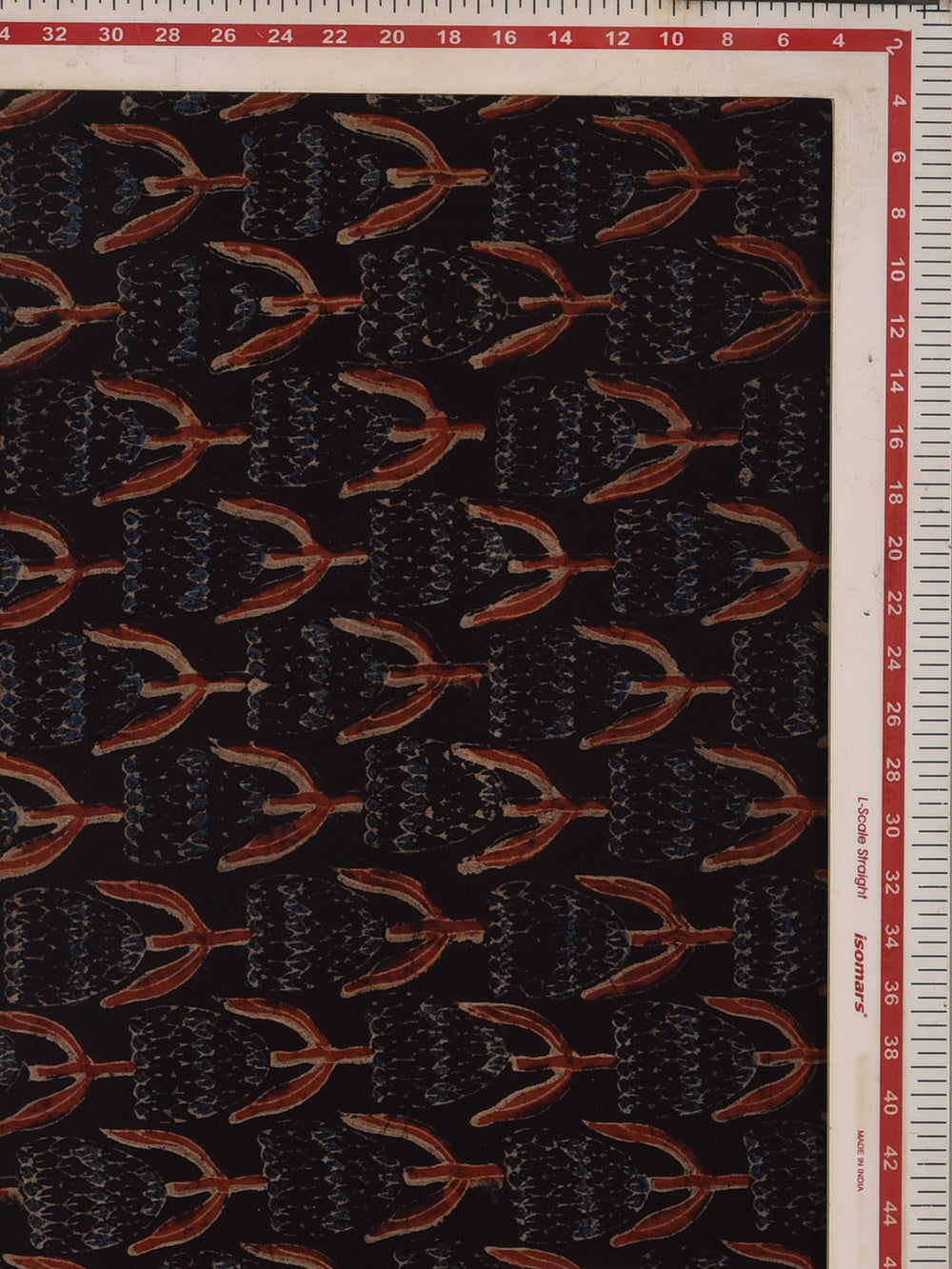 Black Boota Ajrak Cotton Cambric Hand Printed Fabric