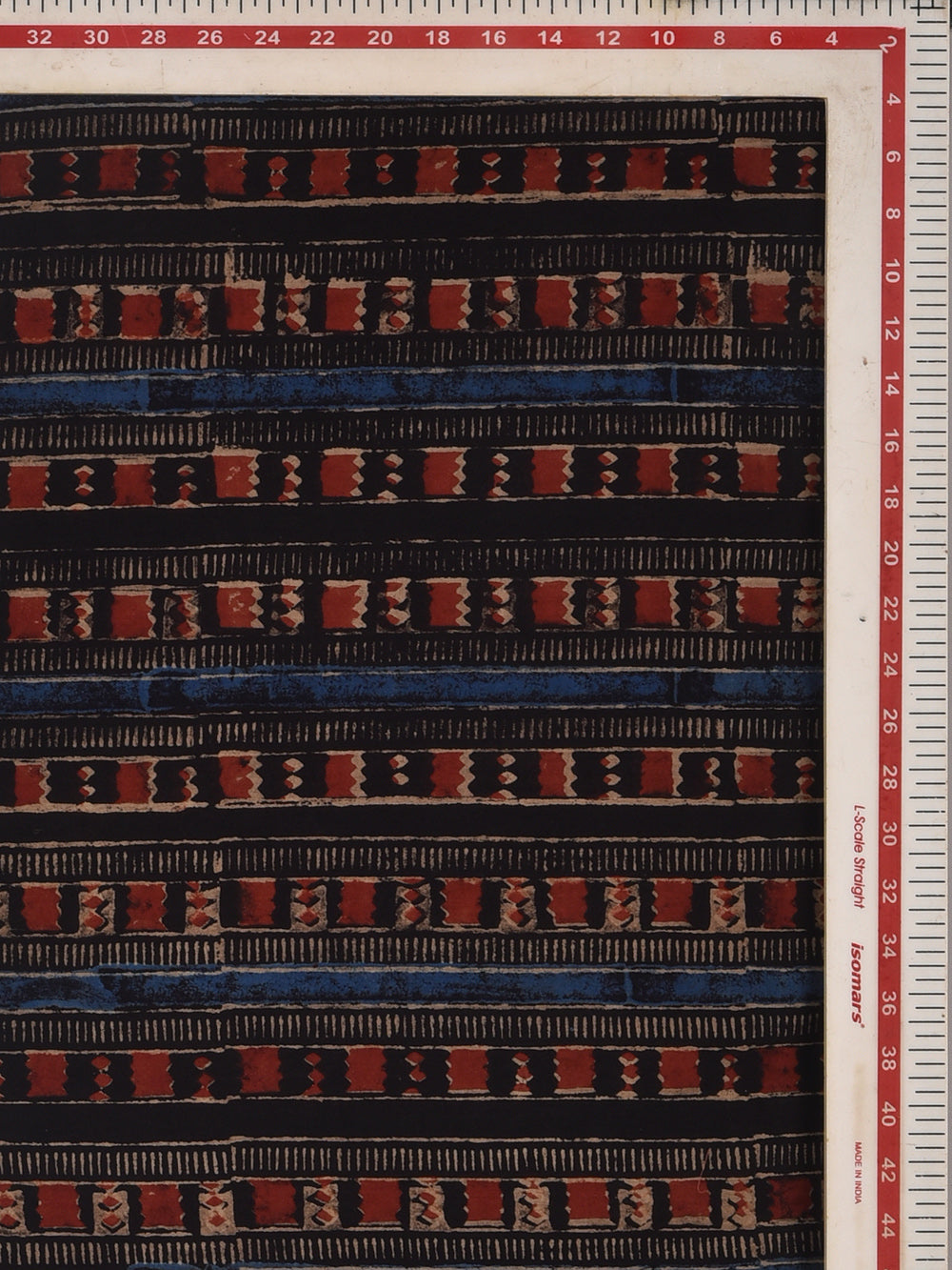Black Temple Border Ajrak Cotton Cambric Hand Printed Fabric