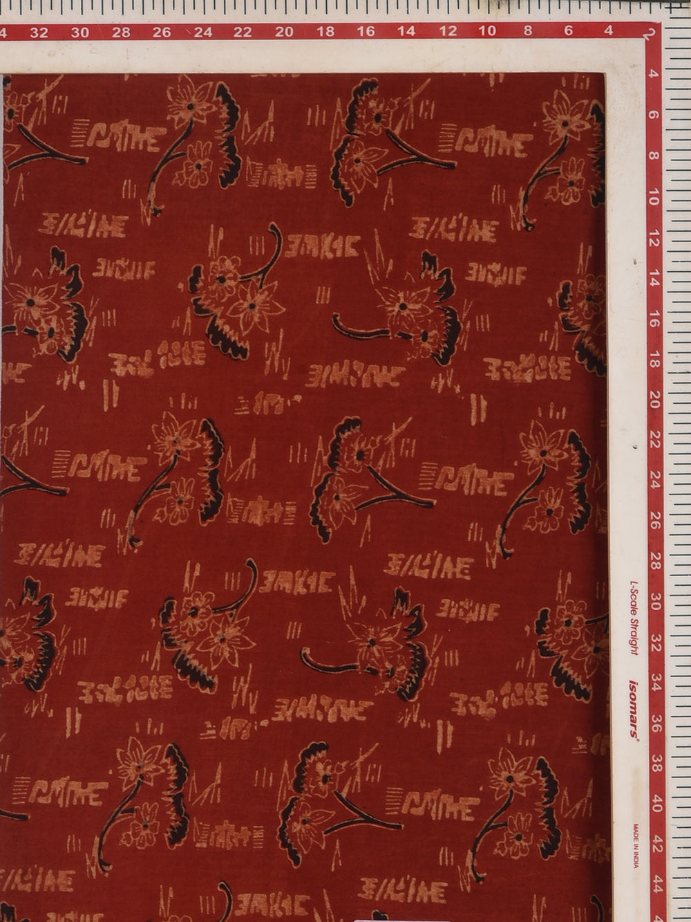 Red Floating flower Ajrak Cotton Cambric Hand Printed Fabric