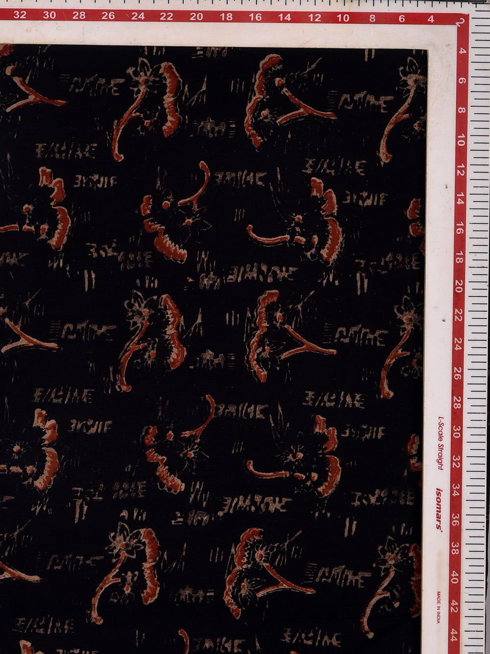 Black Floating flower Ajrak Cotton Cambric Hand Printed Fabric