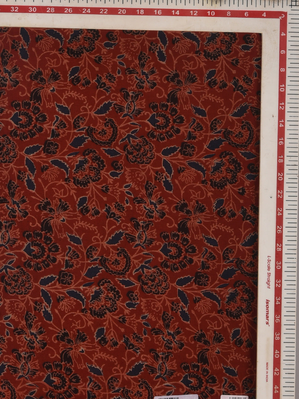 Red Bageecha Jaal Ajrak Cotton Cambric Hand Printed Fabric