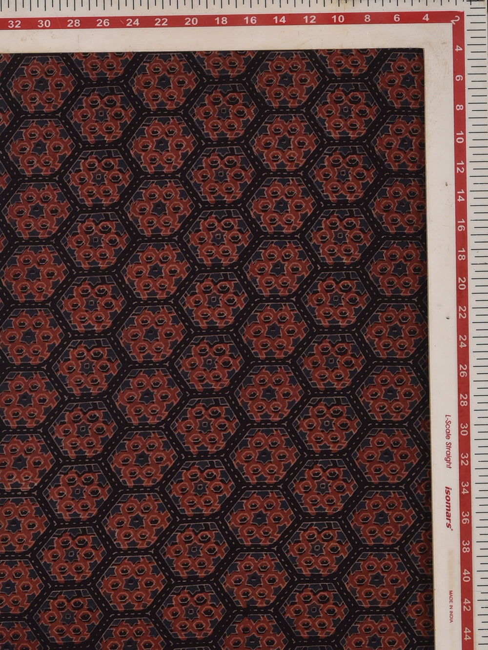 Black Geometric Jaal Ajrak Cotton Cambric Hand Printed Fabric
