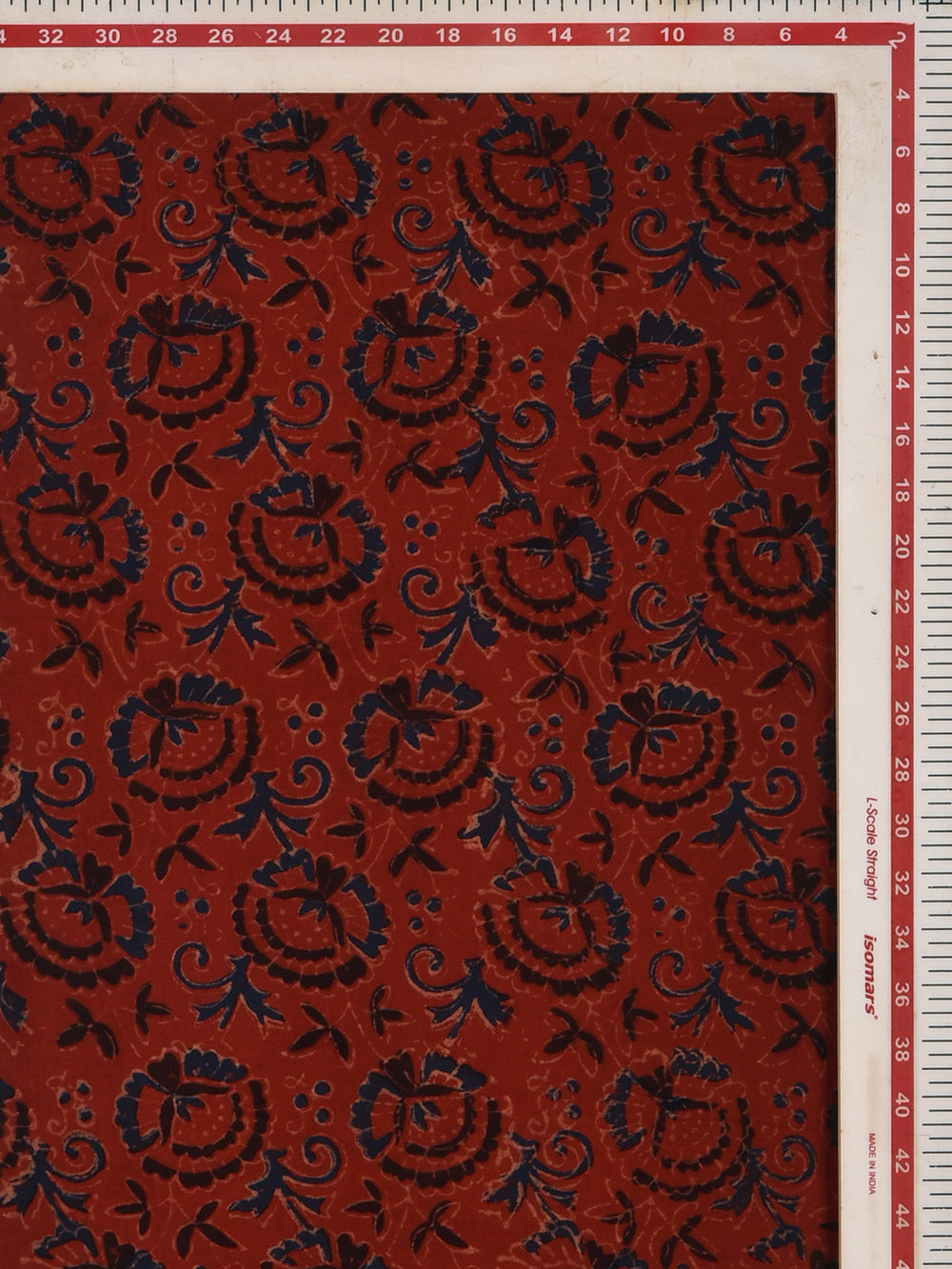 Red Fan Jaal Ajrak Cotton Cambric Hand Printed Fabric