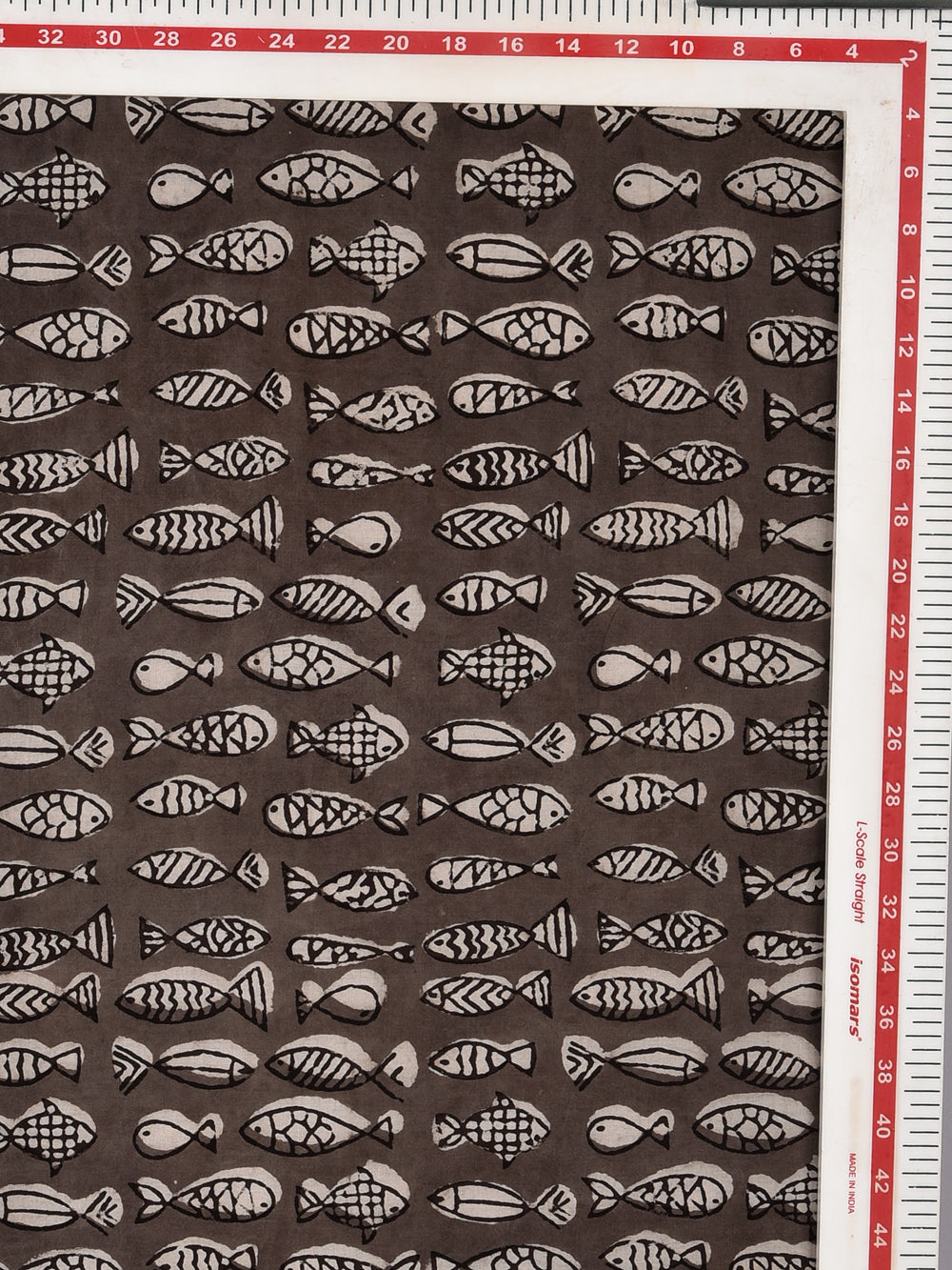 Grey Dabu Kashish Naturally Dyed Matsya Fish Animal Pattern Cotton Cambric Fabric
