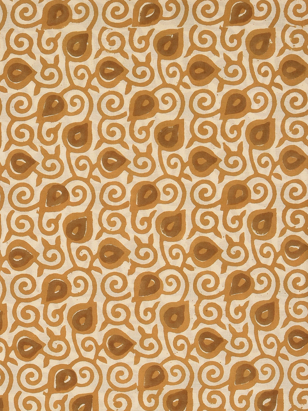 Bagru Yellow Spiral Paisley Pattern Hand Block Printed Cotton Cambric Fabric