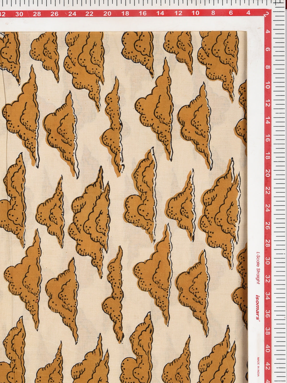 Bagru Yellow Natural Dyed Badal Cloud Pattern Hand Block Printed Cotton Cambric Fabric