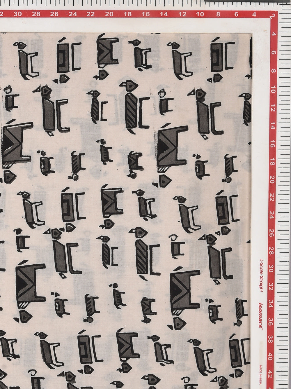 Grey Bagru Natural Colour Abstract Herd Animal Pattern Cotton Cambric Fabric