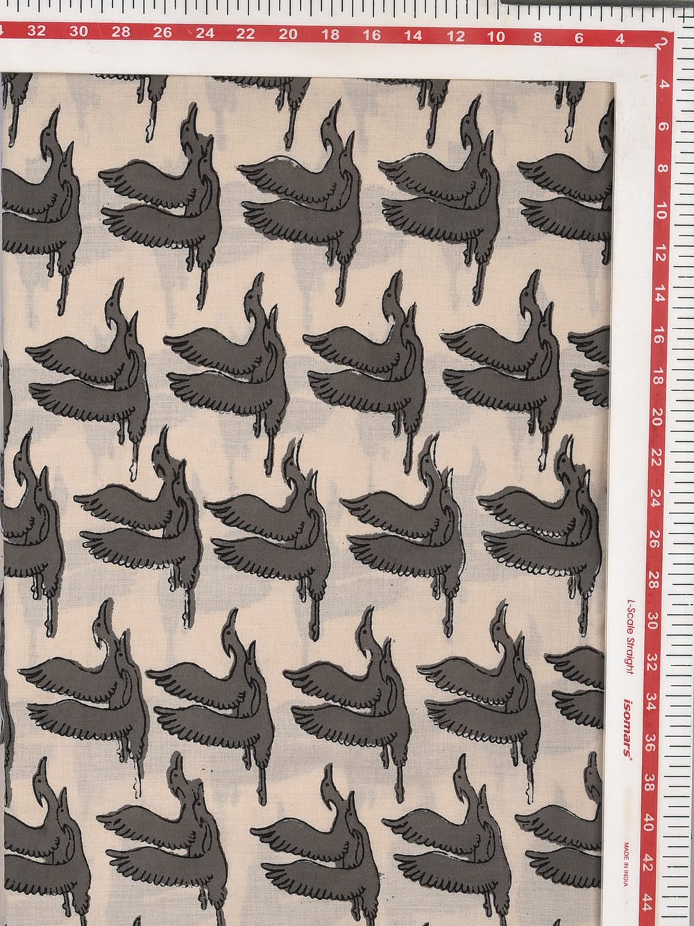 Grey Bagru Natural Colour Flamingo Rajhans Animal Pattern Cotton Cambric Fabric