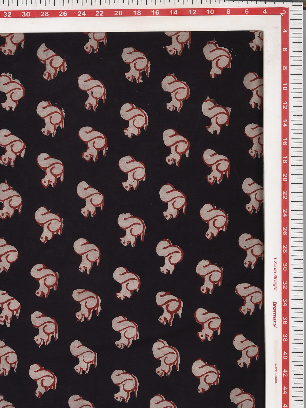 Black Bagru Natural Colour Gilaharee Squirrel Animal Pattern Cotton Cambric Fabric