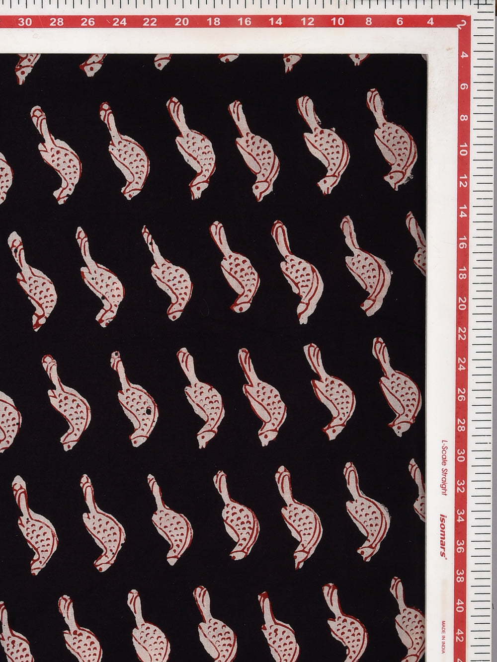 Black Bagru Natural Colour Chidiya Bird Animal Pattern Cotton Cambric Fabric