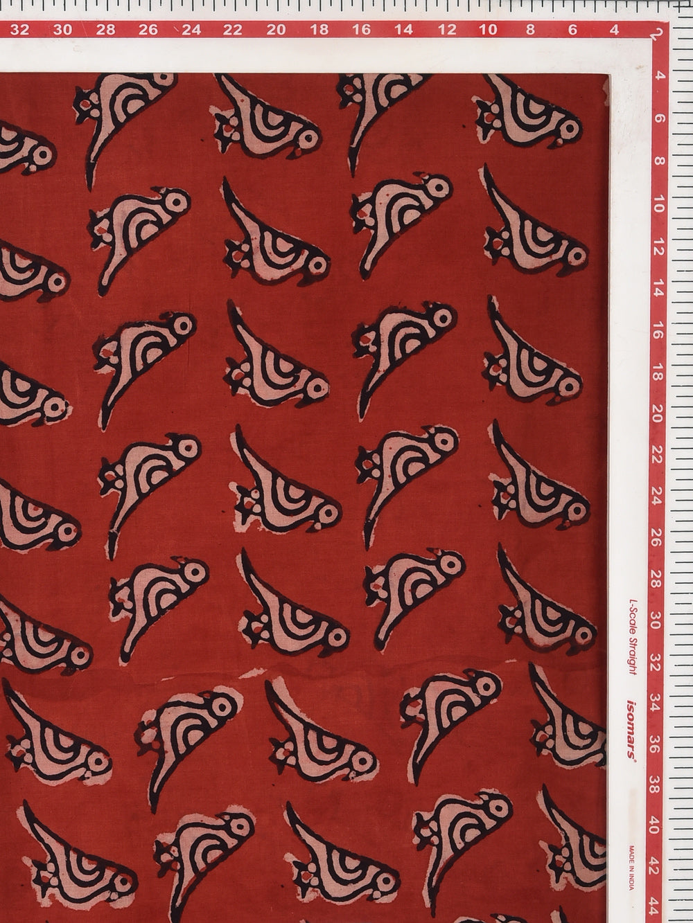 Red Bagru Natural Colour Tota Parrot Animal Print Cotton Cambric Fabric