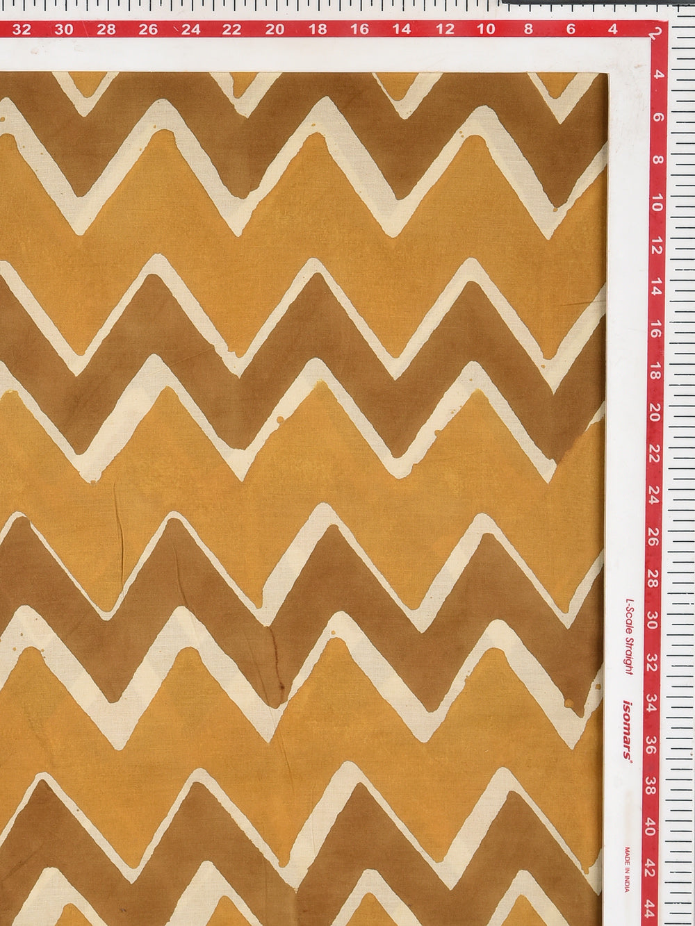 Bagru Yellow Big Dual Zig Zag Pattern Hand Block Printed Cotton Cambric Fabric
