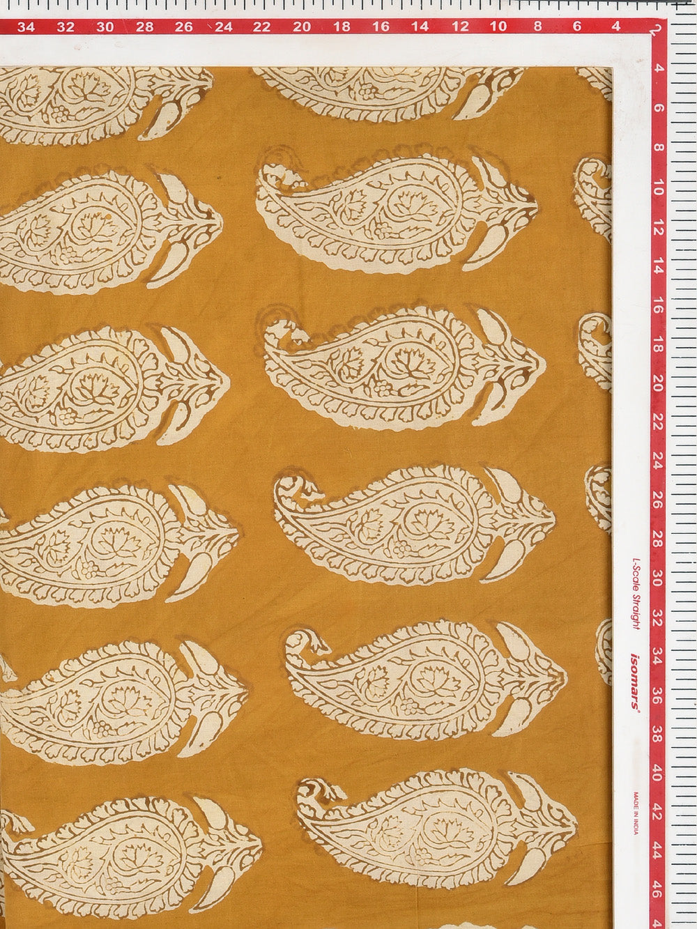 Bagru Yellow Bada Paisely Kairi Hand Block Printed Cotton Cambric Fabric