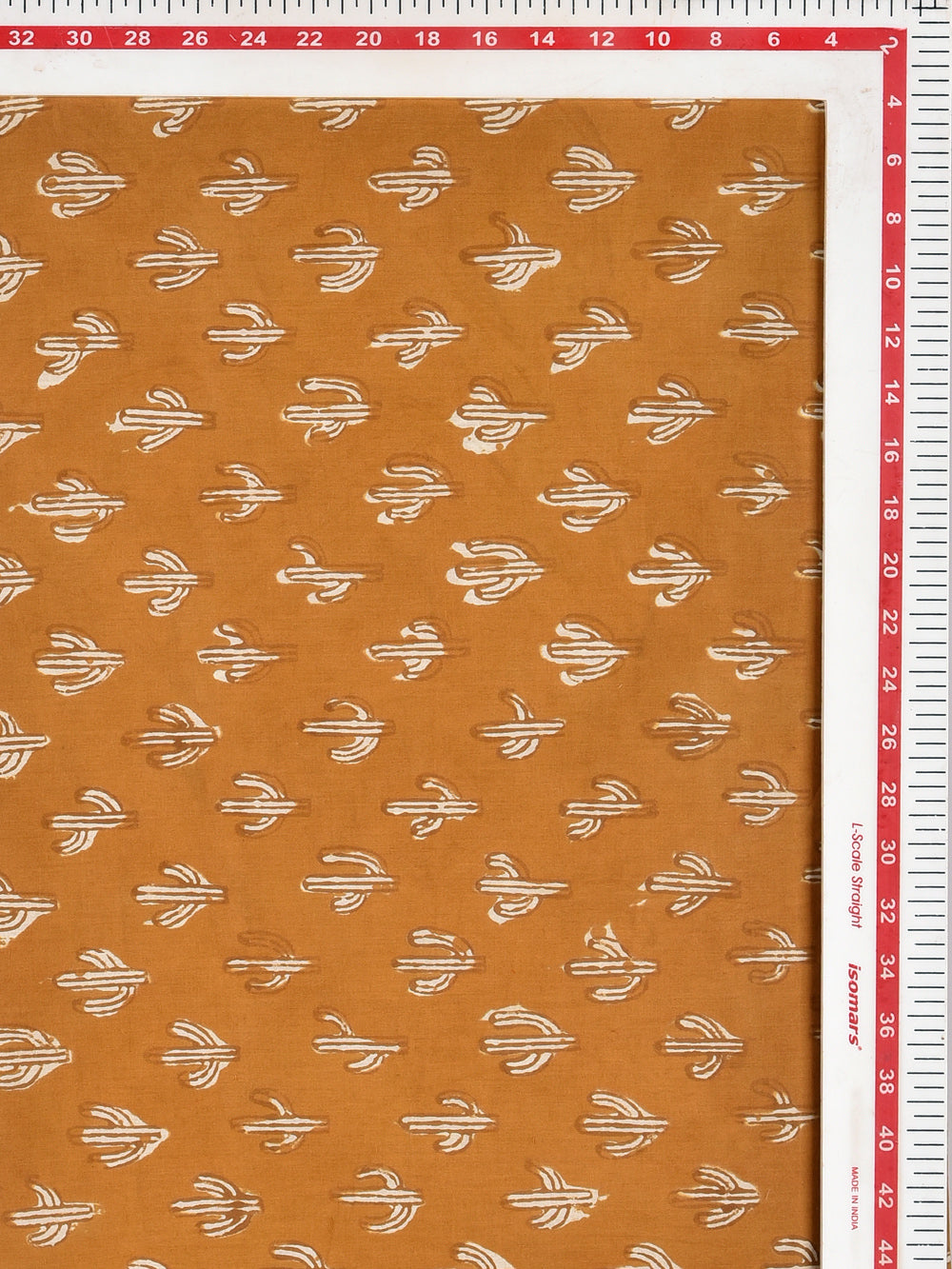 Bagru Yellow Cactus Pattern Hand Block Printed Cotton Cambric Fabric