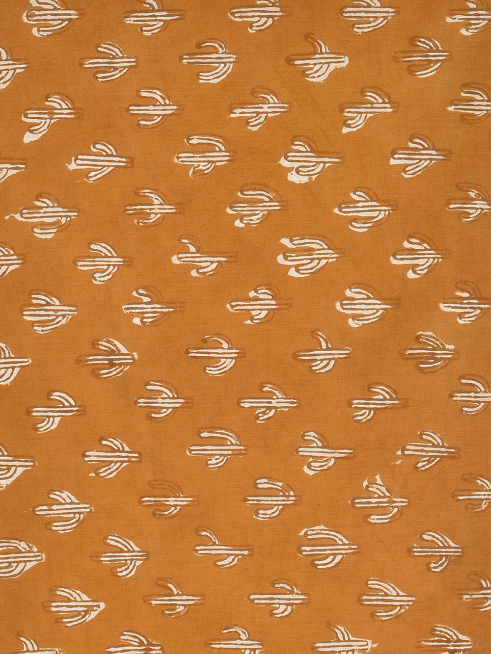 Bagru Yellow Cactus Pattern Hand Block Printed Cotton Cambric Fabric