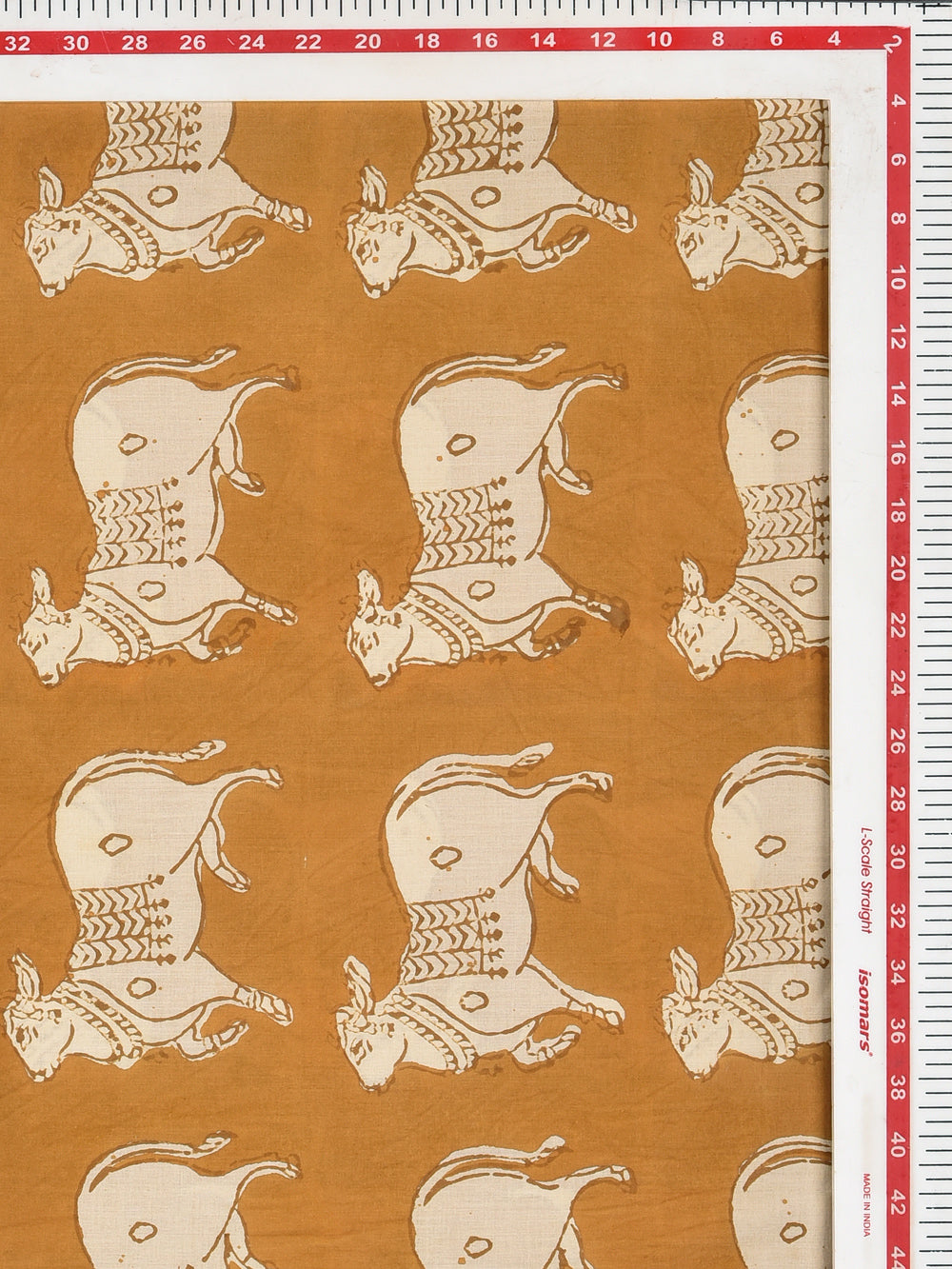 Bagru Yellow Badi Nandi Animal Pattern Hand Block Printed Cotton Cambric Fabric