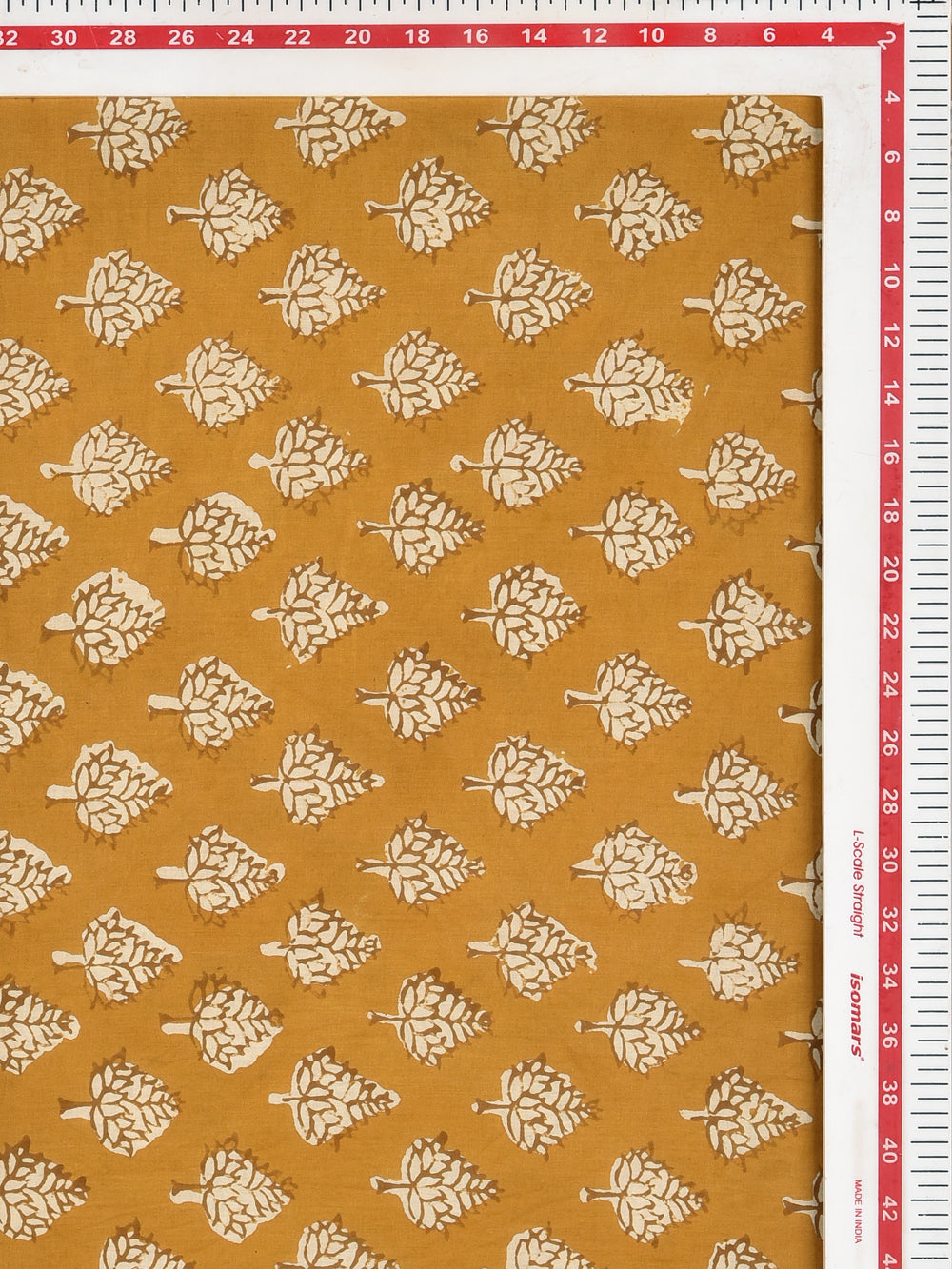 Bagru Yellow Choti Kali Flower Booti Pattern Hand Block Printed Cotton Cambric Fabric