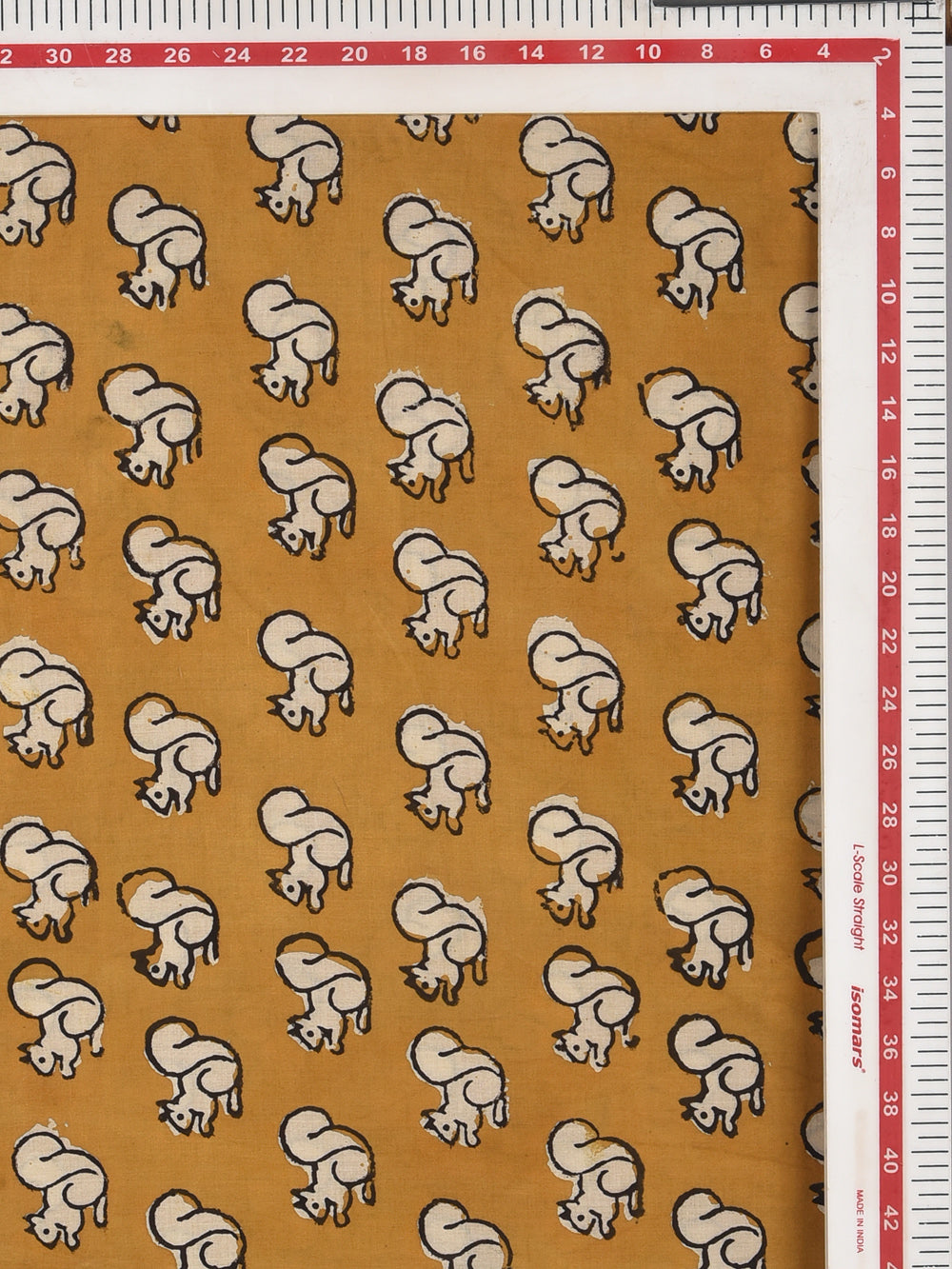 Bagru Yellow Natural Colour Kilaharee Squirrel Animal Pattern Cotton Cambric Fabric