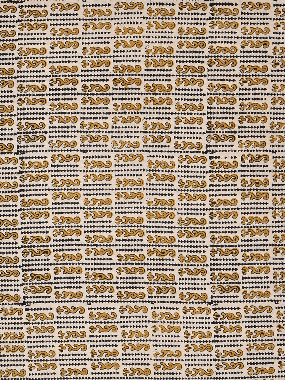 Bagru Yellow Swirl All over Geometric Pattern Hand Block Printed Cotton Cambric Fabric