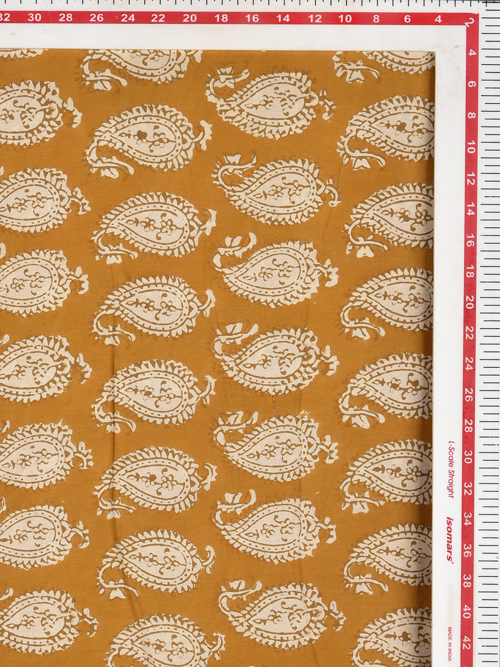 Bagru Yellow Natural Dyed Paisley Kairi Pattern Hand Block Printed Cotton Cambric Fabric