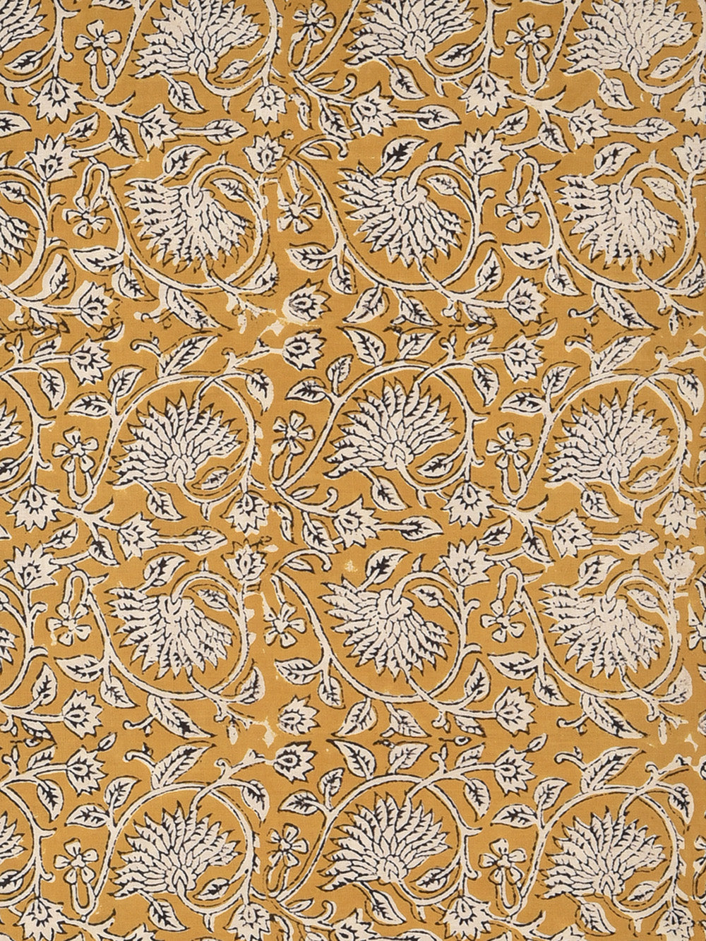 Bagru Yellow Floral Jaal Pattern Hand Block Printed Cotton Cambric Fabric