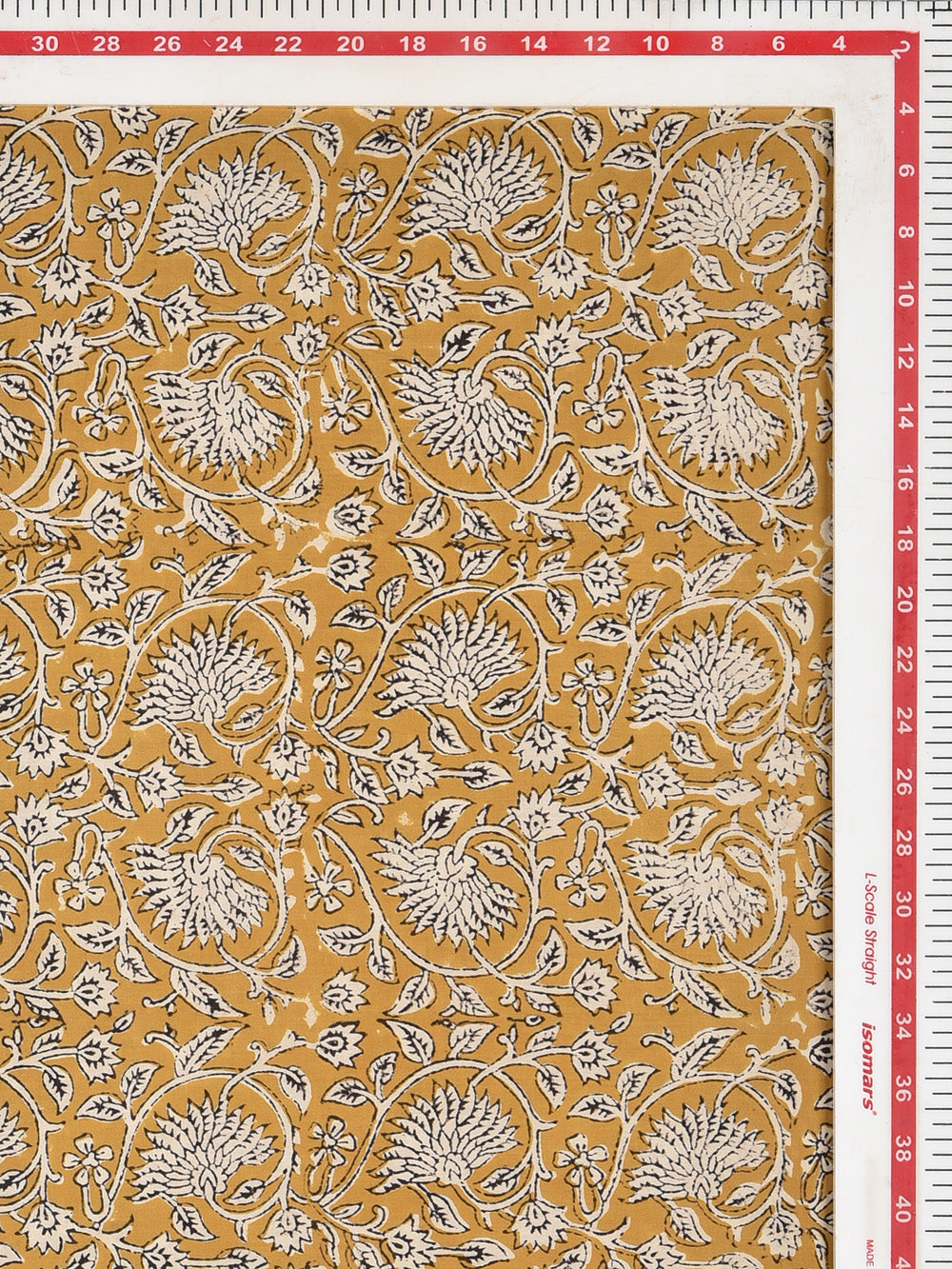 Bagru Yellow Floral Jaal Pattern Hand Block Printed Cotton Cambric Fabric