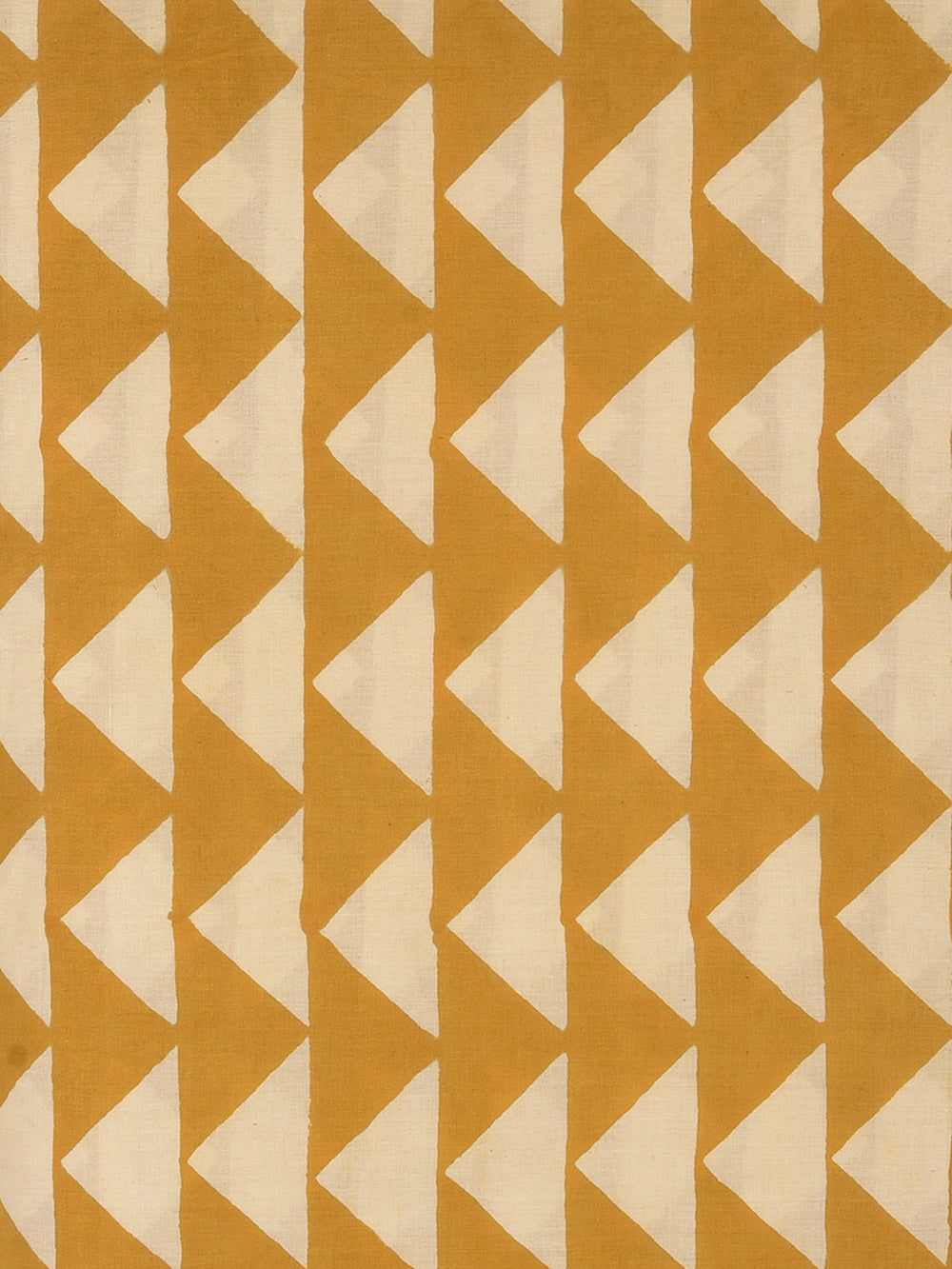 Bagru Natural Yellow Triangles Border Print Cotton Cambric Fabric