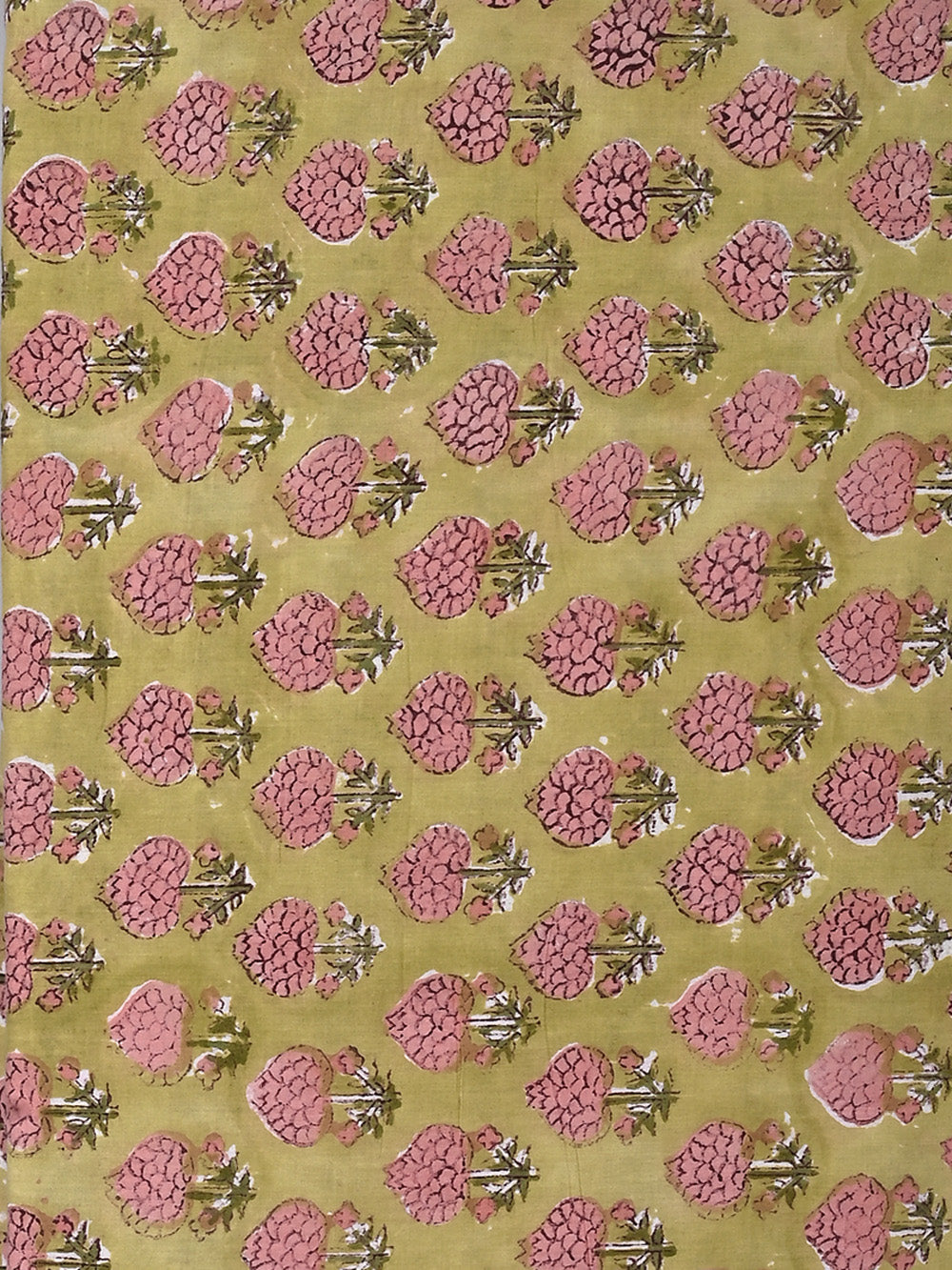 Peach Paan Flower Booti Pattern Cotton Cambric Sanganeri Hand Block Printed Fabric