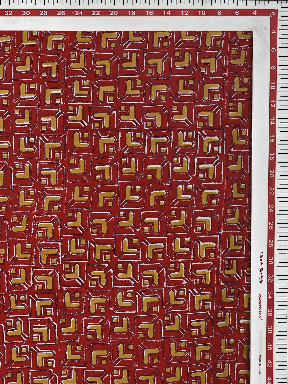 Red Y Tile Geometric Pattern Cotton Cambric Sanganeri Hand Block Printed Fabric