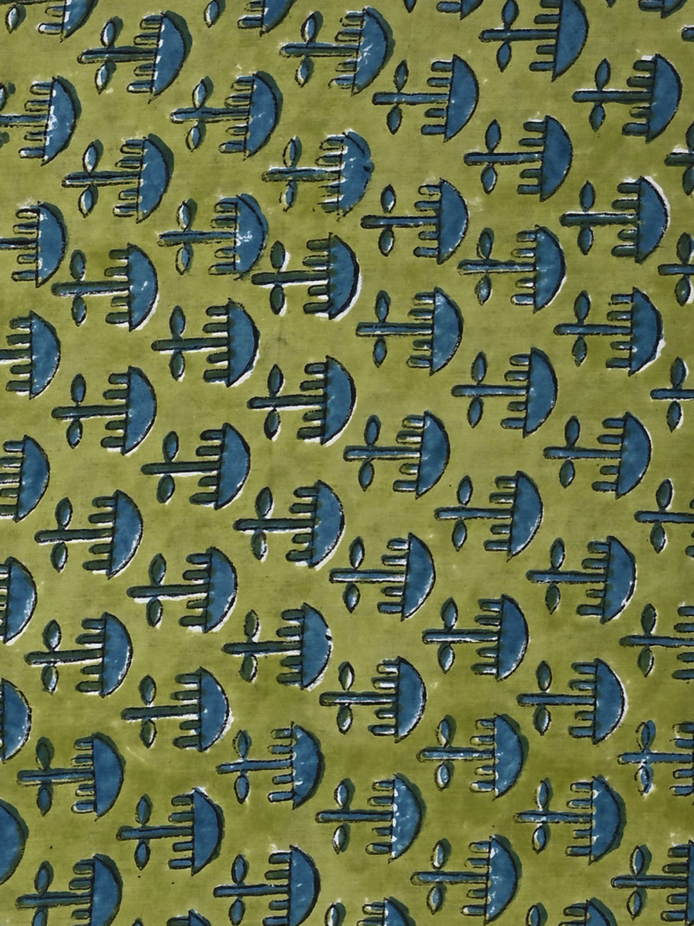 Green Mushroom Booti Pattern Cotton Cambric Sanganeri Hand Block Printed Fabric