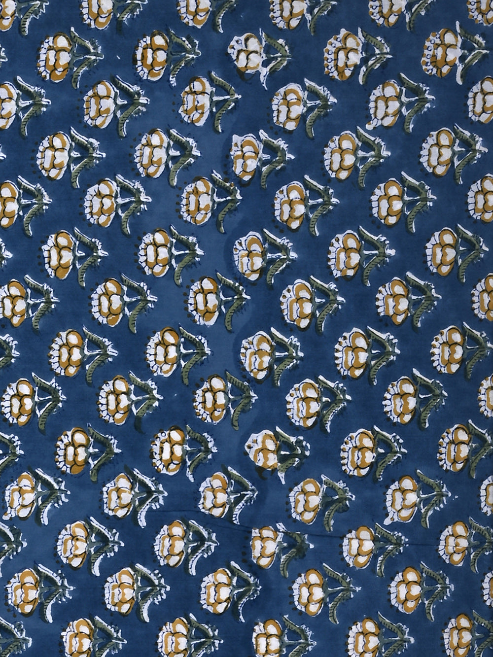 Nightime Blue Blooming Flower Booti Pattern Cotton Cambric Sanganeri Hand Block Printed Fabric